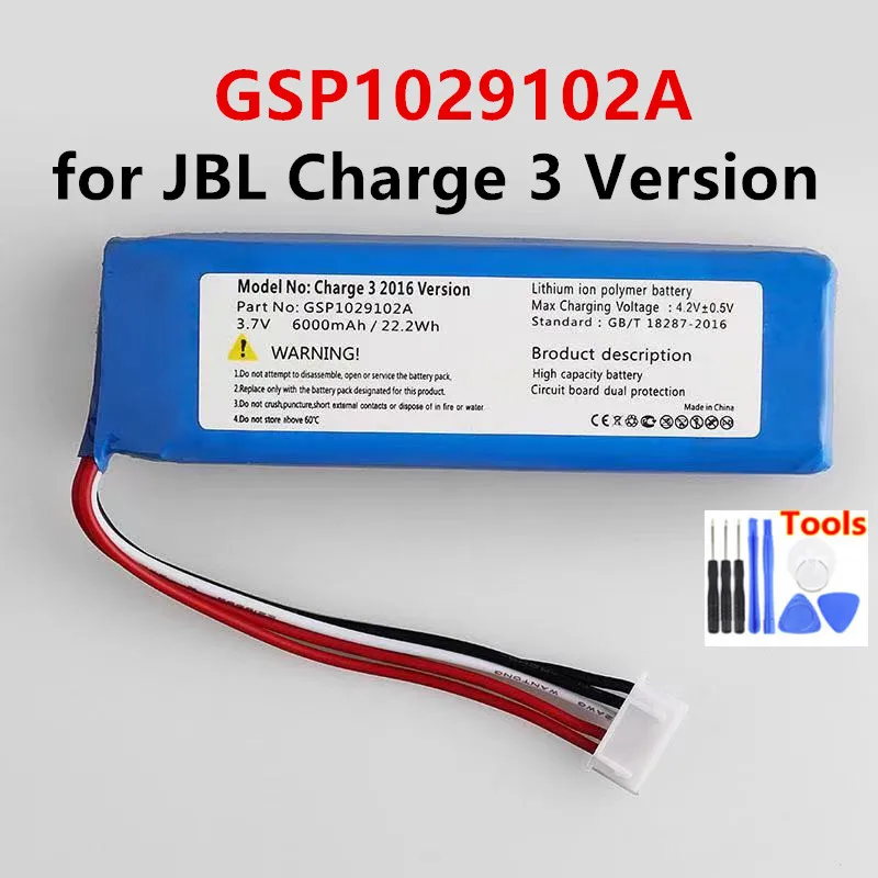 

Original GSP1029102A 6000mAh Replacement Battery For JBL Charge 3 2016 Version Charge 3 Speaker Batteries with Tools