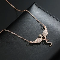 women fashion necklace rhinestone inlaid letter s personality crystal clavicle chain angel wings pendant chain jewelry accessory