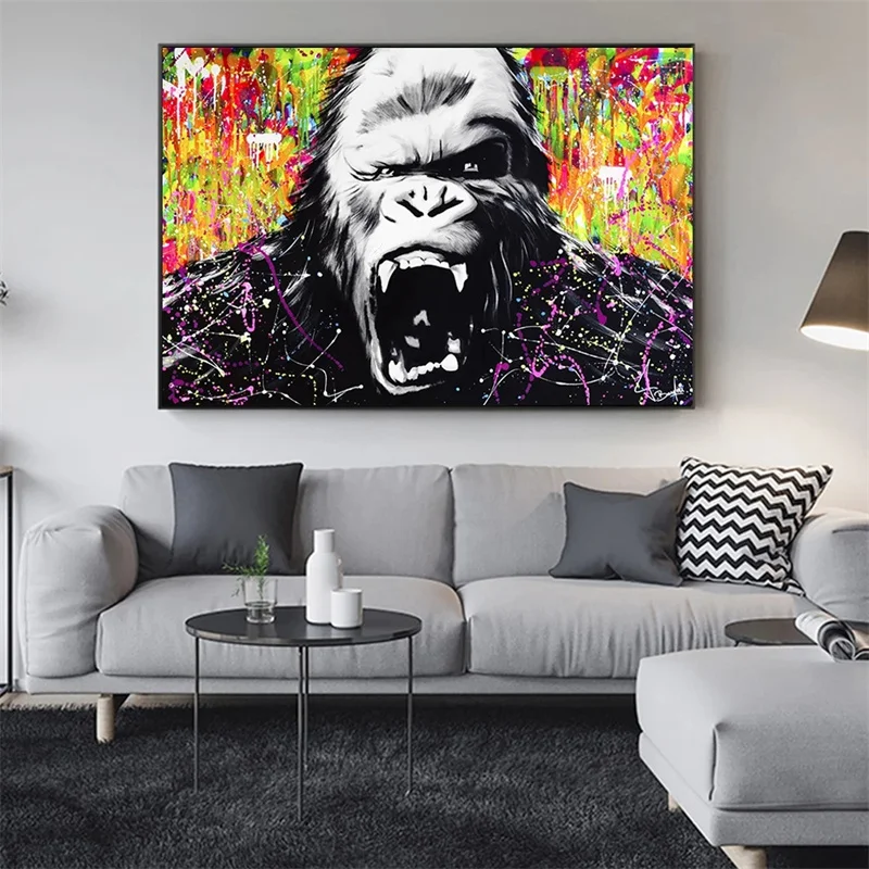 

Graffiti Abstract Orangutan Monkey Chimp Angry Roar Street Art Poster Gorilla Animal Canvas Painting Wall Decor Home Decore