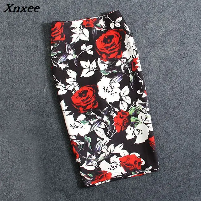 Женская юбка-карандаш с цветочным принтом до колена | одежда