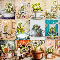 funny frog diy 5d diamond paintings frog take a bath full square and round wall art embroidery mosaic cross handmade home decor