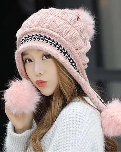 Pink hat Зимняя шапка с кроличьим мехом, перчатки, шарф, наборы, утолщенная плюшевая шерсть, теплая шапка s, женская вязаная шапка, уличная ветрозащитная Ушная Лоскутная широкий берет-Боб - Цвет: Pink hat