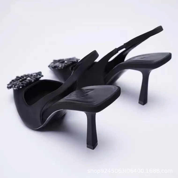 Женские босоножки без шнуровки ZA черные туфли на высоком каблуке-шпильке с