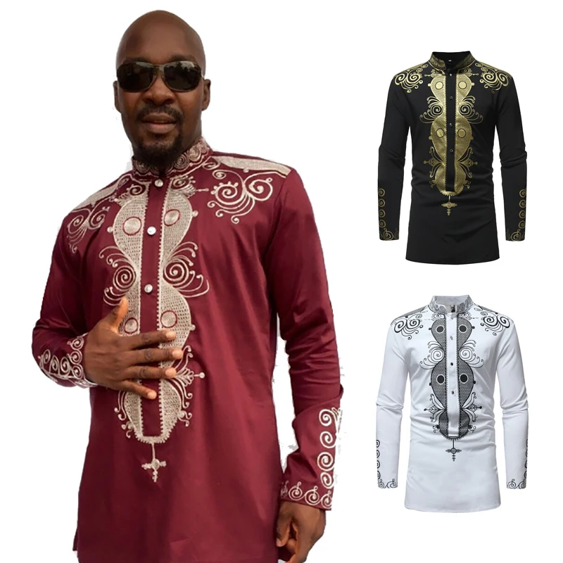 Мужская Этническая рубашка Dashiki Повседневная с Африканским принтом традиционная