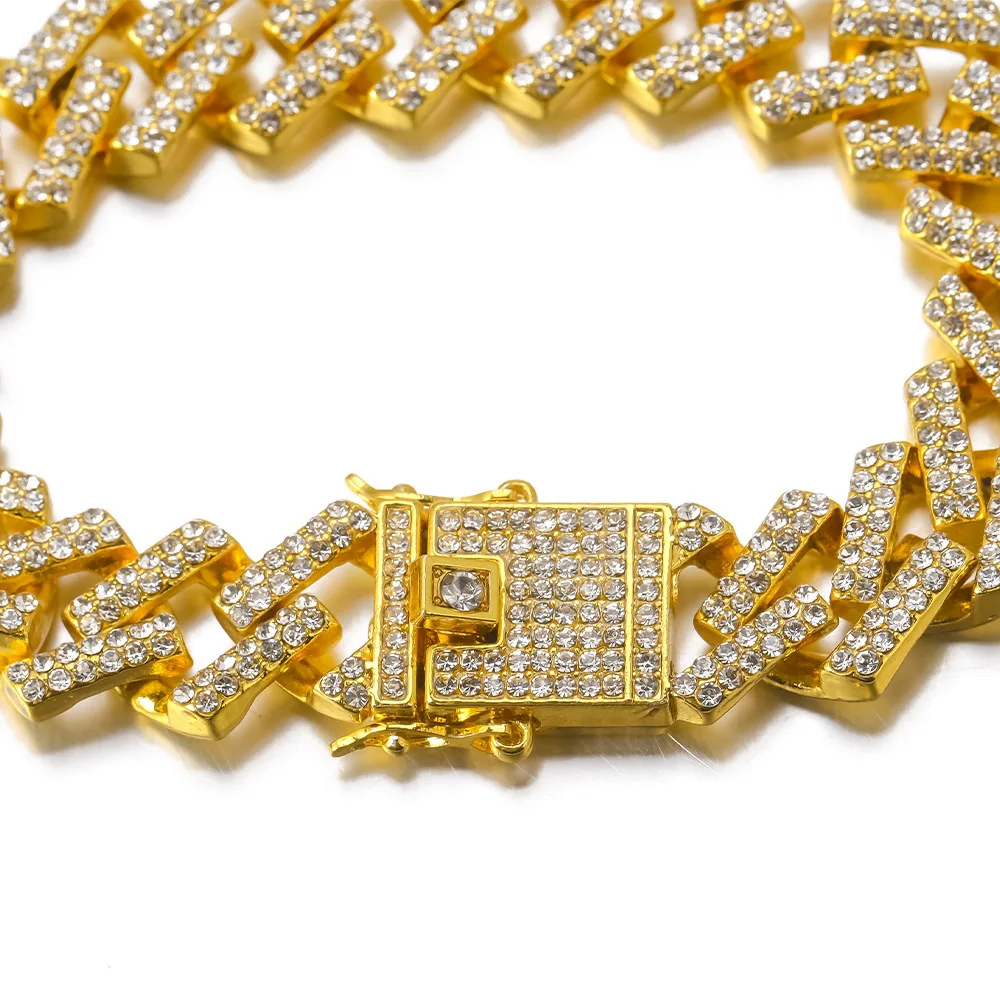 

2021 трендовые браслеты для женской пары полностью Хрустальная Стразы кубинская цепочка Ювелирные изделия ожерелье хипсы сверкающие CZ мужск...