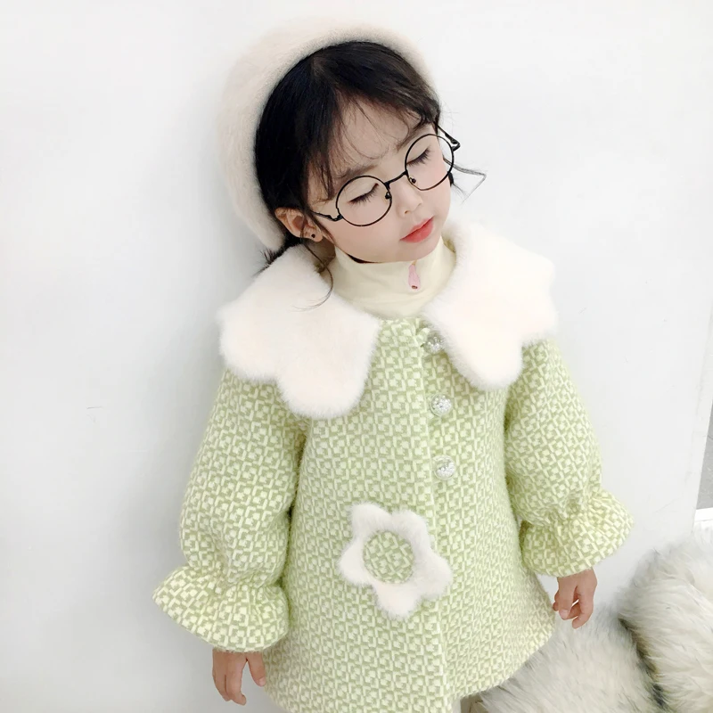 

Меховое пальто для маленьких девочек, Модное теплое хлопковое пальто-Тренч, плотное пальто