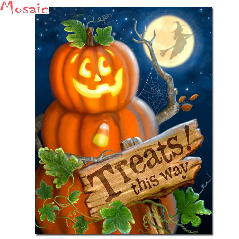 Алмазная мозаика 5D сделай сам с квадратными и круглыми стразами рисунок тыквы