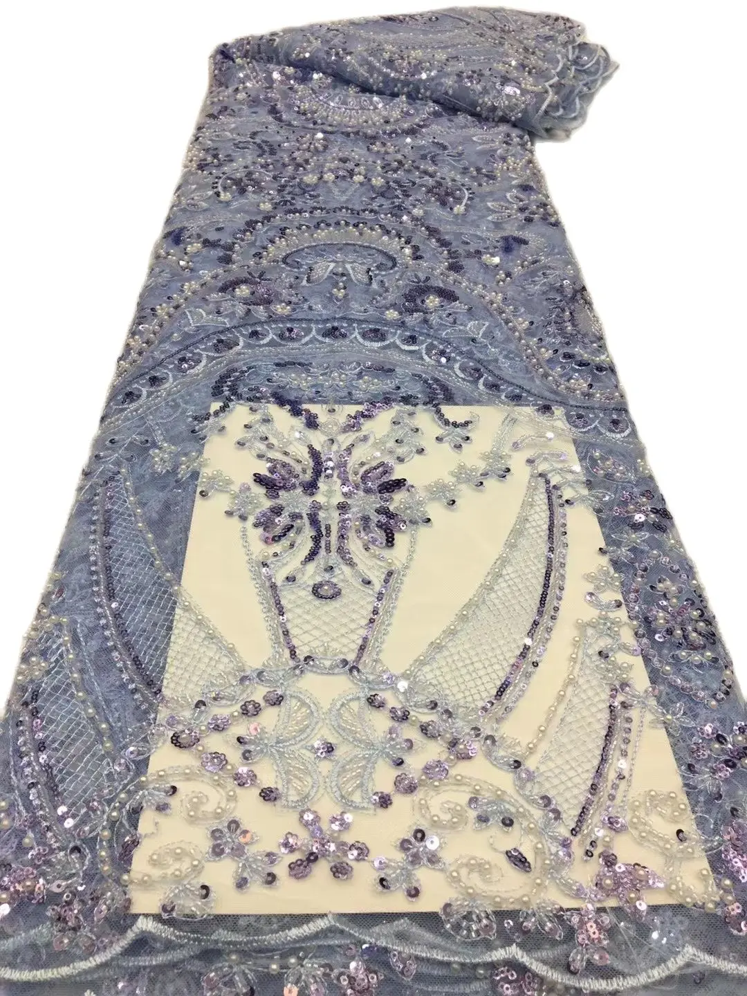 

New Embroidery Lace Fabric JRB-14.9701 Special Nigerian Style Material with Beads French Tulle Stones for Fashion Show Dress