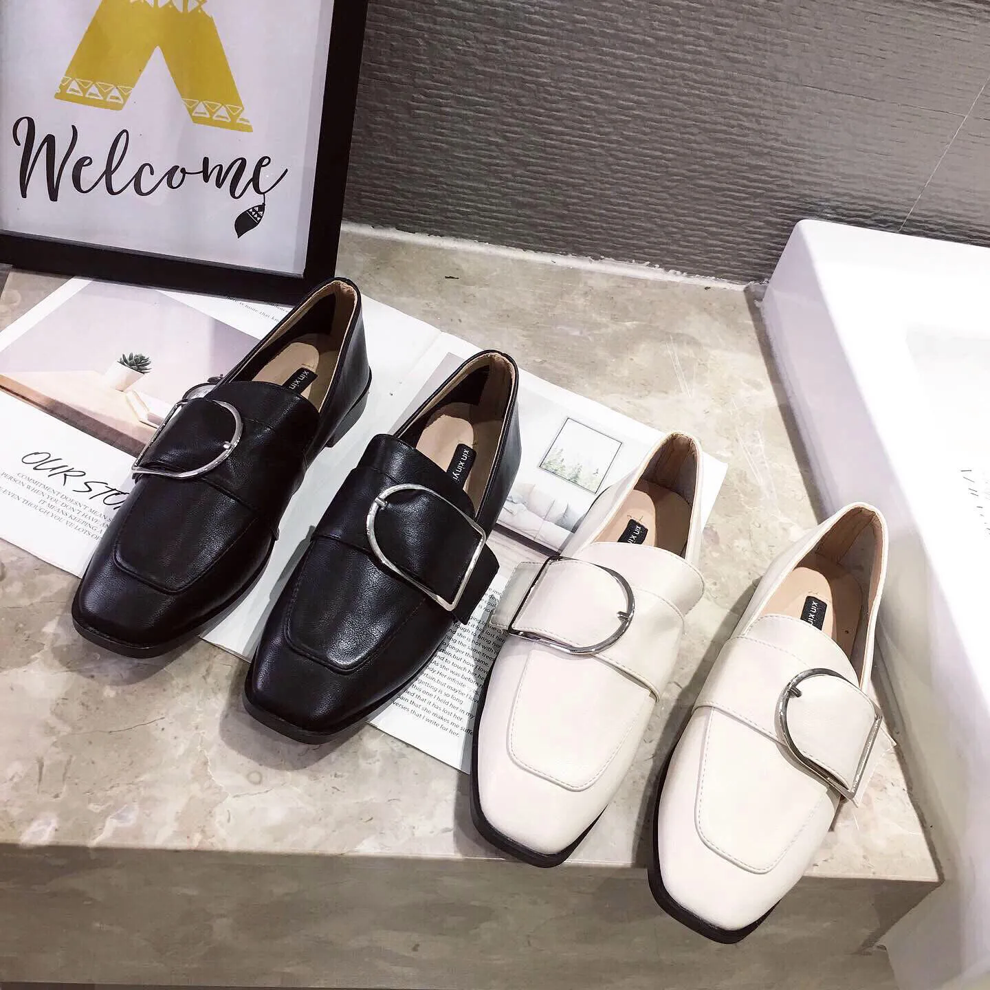 Женские туфли лодочки на низком каблуке повседневная кожаная обувь квадратный