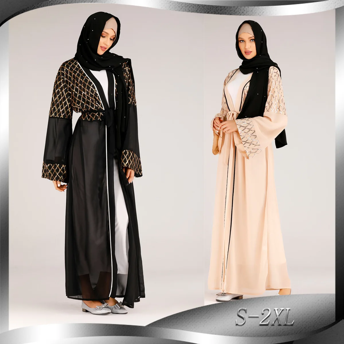 BianFeng Рамадан кафтан женские вышитые мусульманский абайя из шифона со стразами хиджаб платье модные Ближнего Востока CardiganRobe