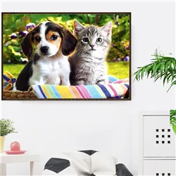 DIY 5D алмазов картина животных кошки и собаки вышивка крестом, вышивка бисером, Вышивание Вышивка крестом картины Домашний декор горного хрусталя