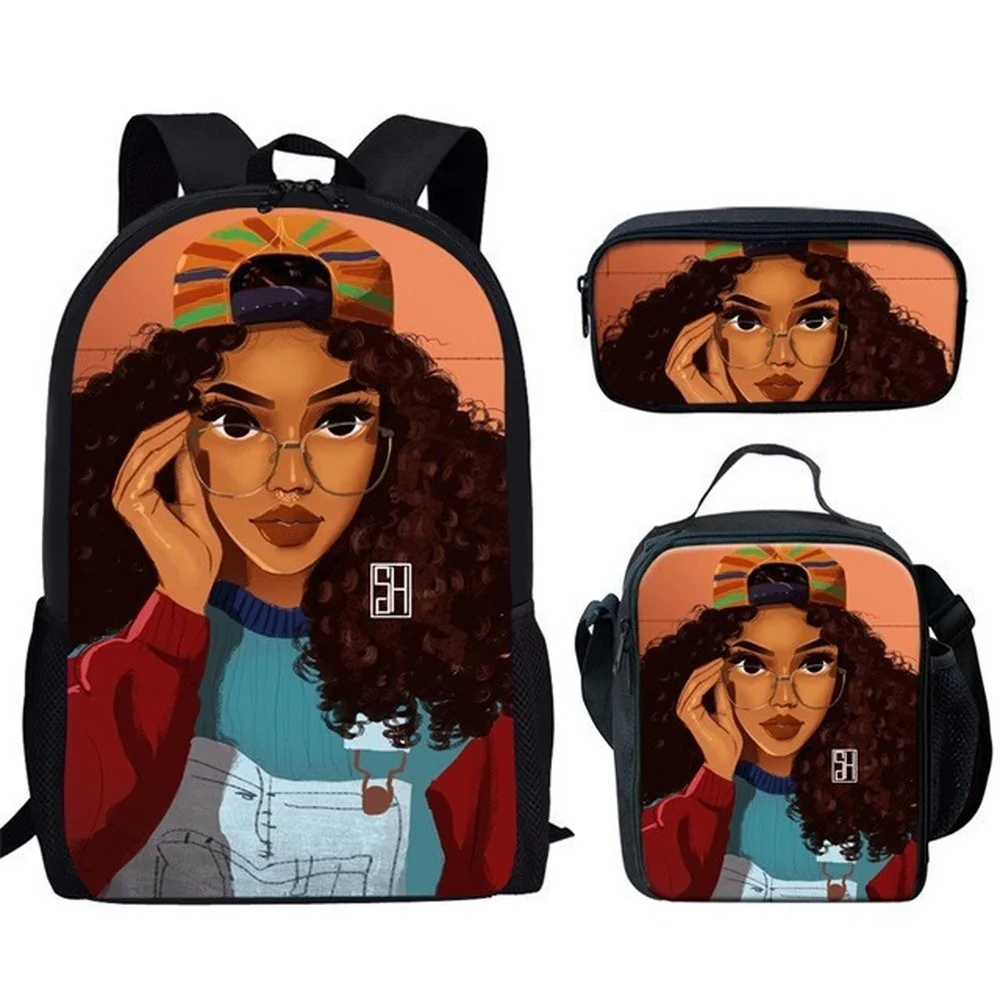 Милый рюкзак в африканском стиле для девочек, школьный ранец для учеников, сумка для ручек с изоляцией, сумка для обеда из трех предметов для...