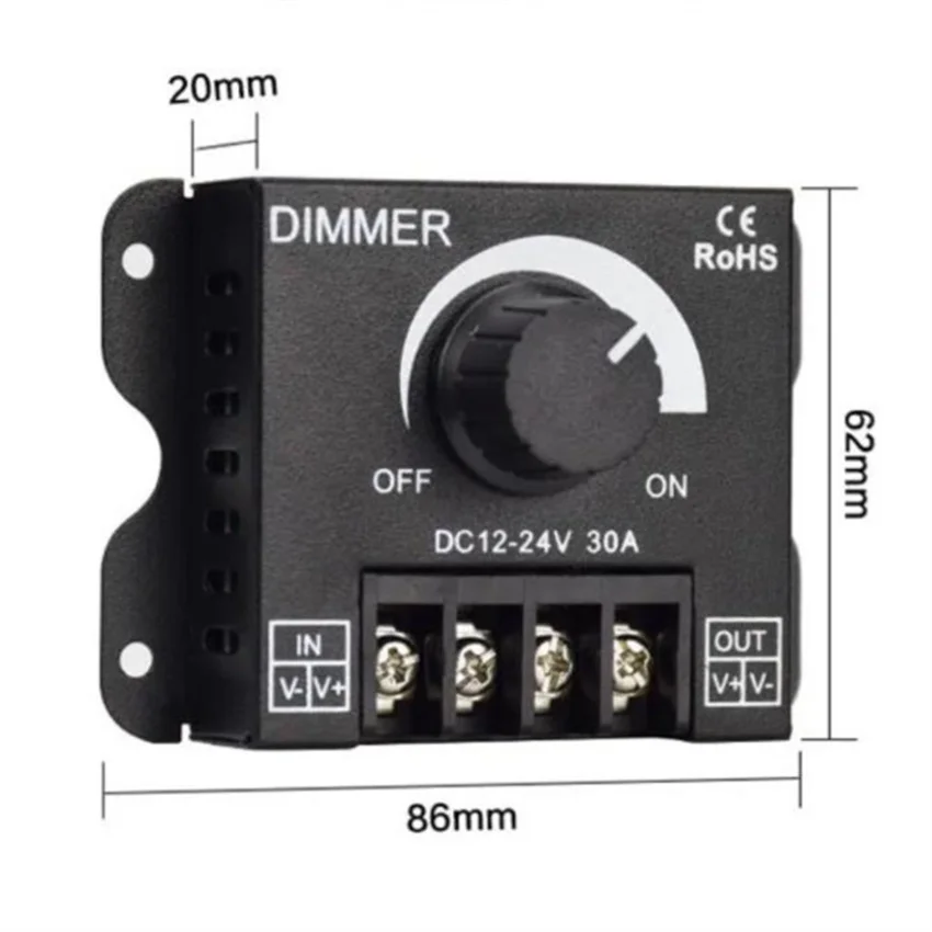 

Free Shipping 12V 24V Dimmer for LED Lights 30A Big Power Stepless Dimmers with Manual Switch Mode 12-24V Dimming LED Driver