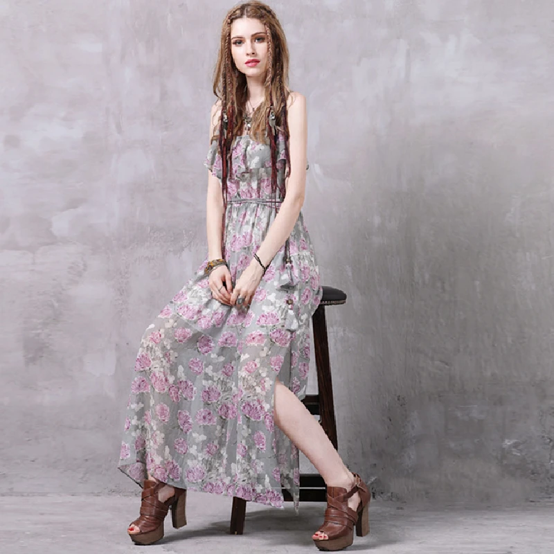 

Summer Dress Women Elegant Suspenders Fashion Slit Dress Female Printing Stitching Casual Dresses High Quality Ladies Vestidos