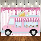 Тележка мороженого магазин фон летнее платье для маленьких девочек вечерние розовый ключа автомобиля фон для фотосъемки детских празднований дня рождения торт украшение стола