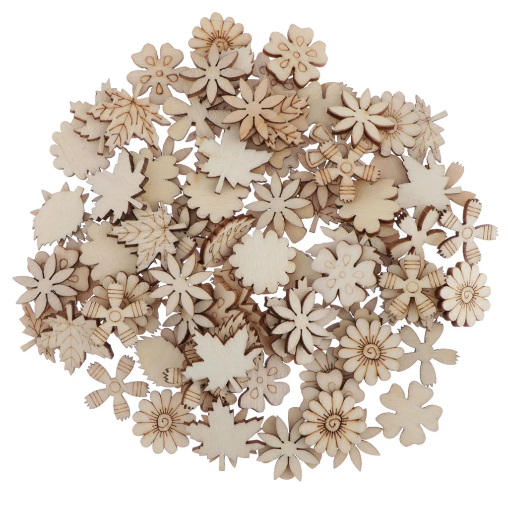 

100x Flower Leaf Embellishments Wood Cutouts Scrapbooking Pages