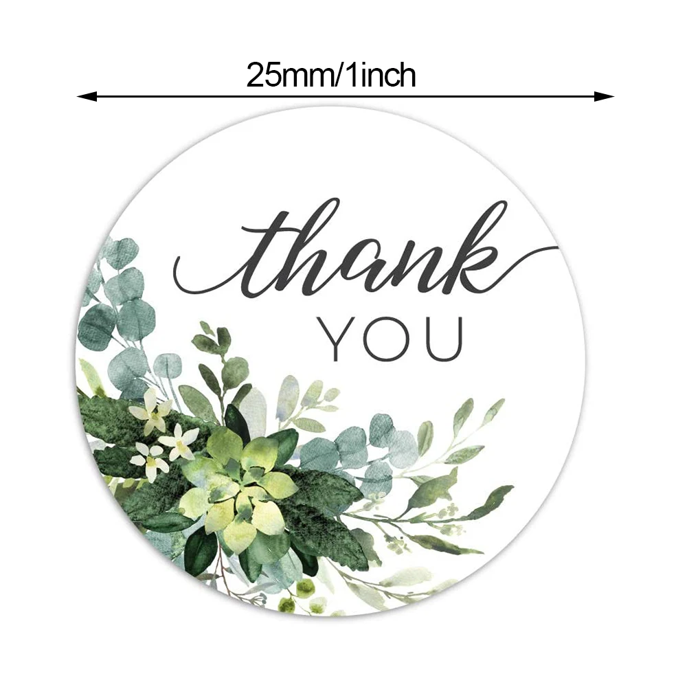 500 шт./рулон наклейки с зелеными цветами благодарим вас этикетка для цветов