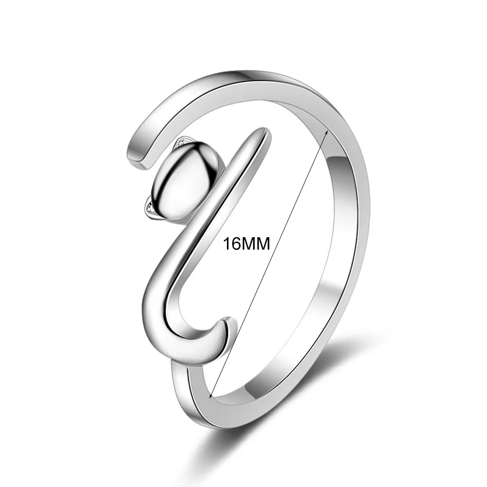 MEETSOFT 925 Silver  Opening Ring For Women Simple Adjustable Circle Animal Little Cat Jewelry Gift | Украшения и аксессуары