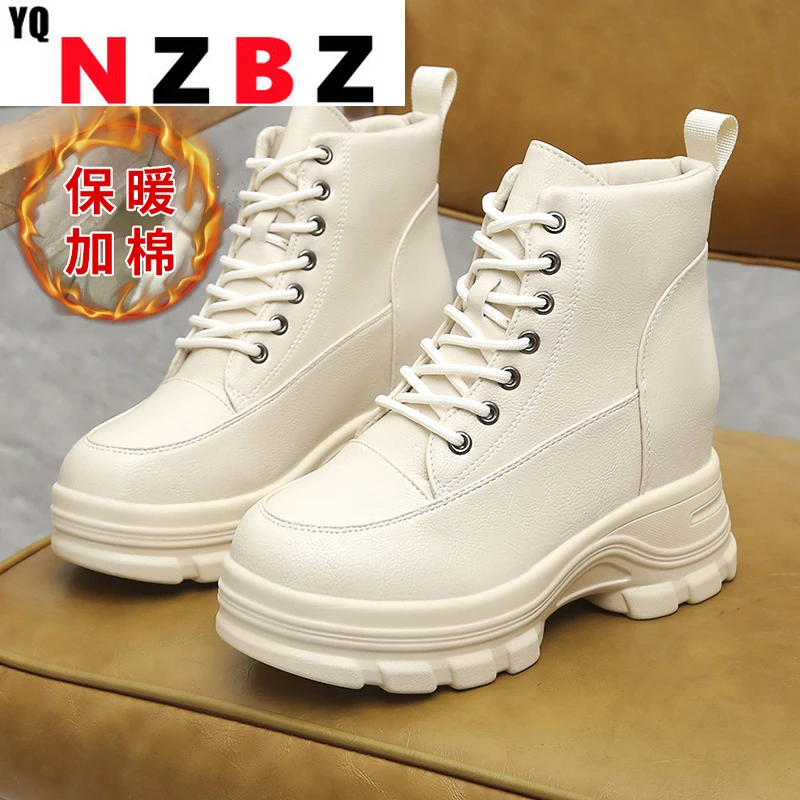 

2022 New Platform Boots Women Buckle Rivets Zipper Waterproof Lace-up Height Increasing Boots Thick Warm Woman High Heel Boots