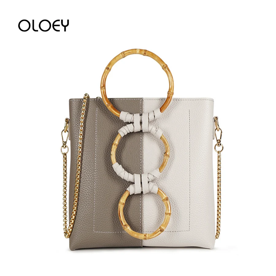 Женская сумка из ПУ кожи с деревянными ручками и кольцом|Сумки ручками| |