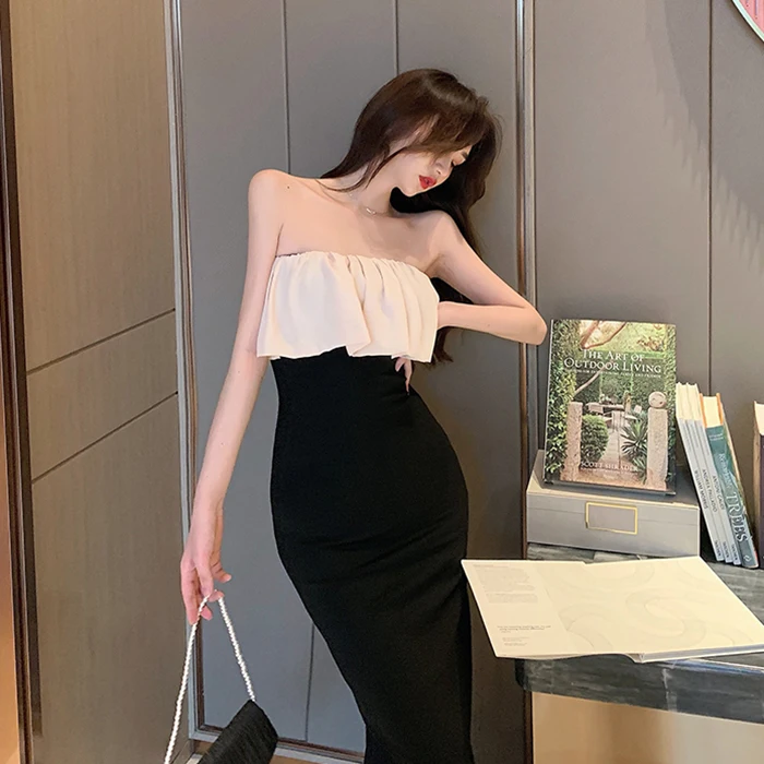 

Elegant Party Dress strapless Off the shoulder fashion chiffon Long Club Dress