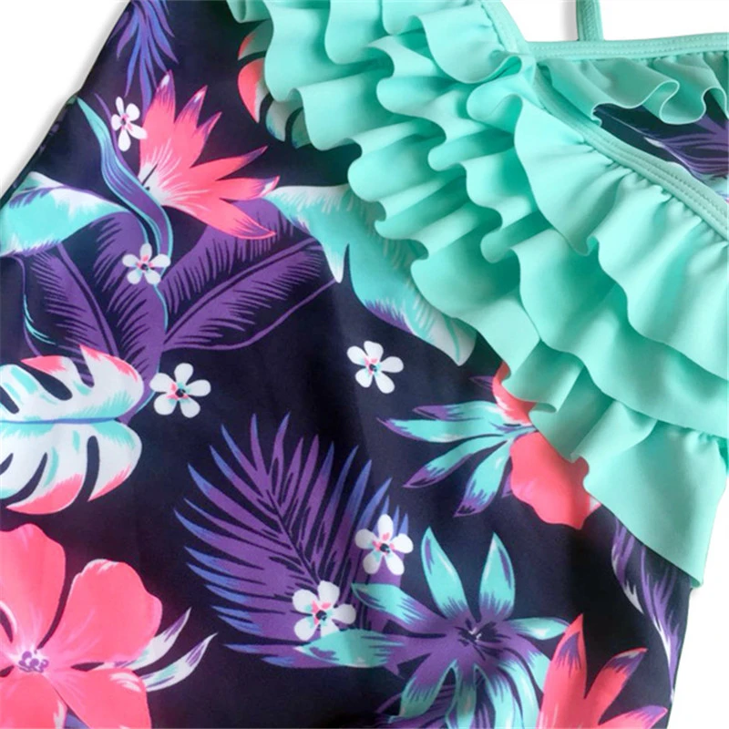 

Girls One Piece Swimsuit 1-10 Y Children Sling Swimwear Dark Purple with Flowers Pattern Kids Bathing Suit Baby Sandy Beachwear