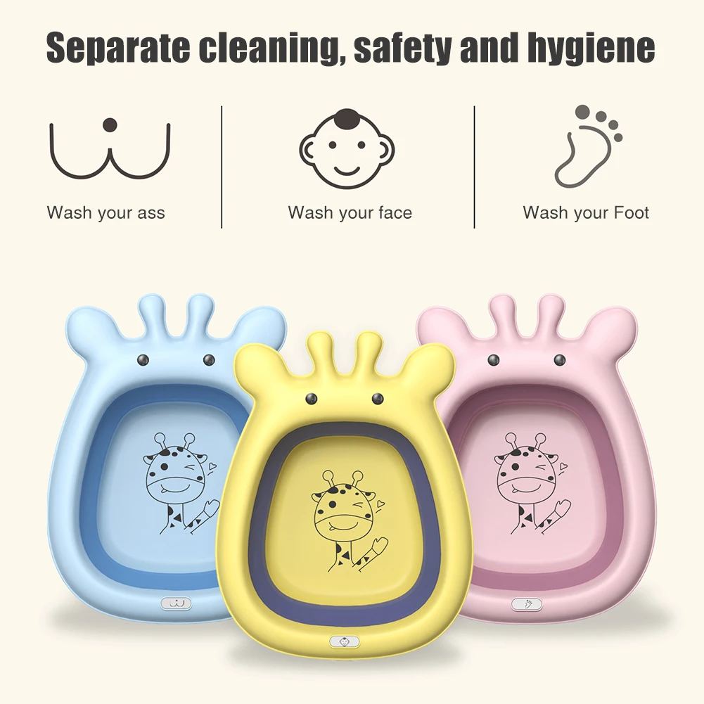 

3pcs/set Convenient For Baby Space Saving Multipurpose Cute Bathroom Collapsible Wash Basin Home Plastic Travel Portable Cartoon