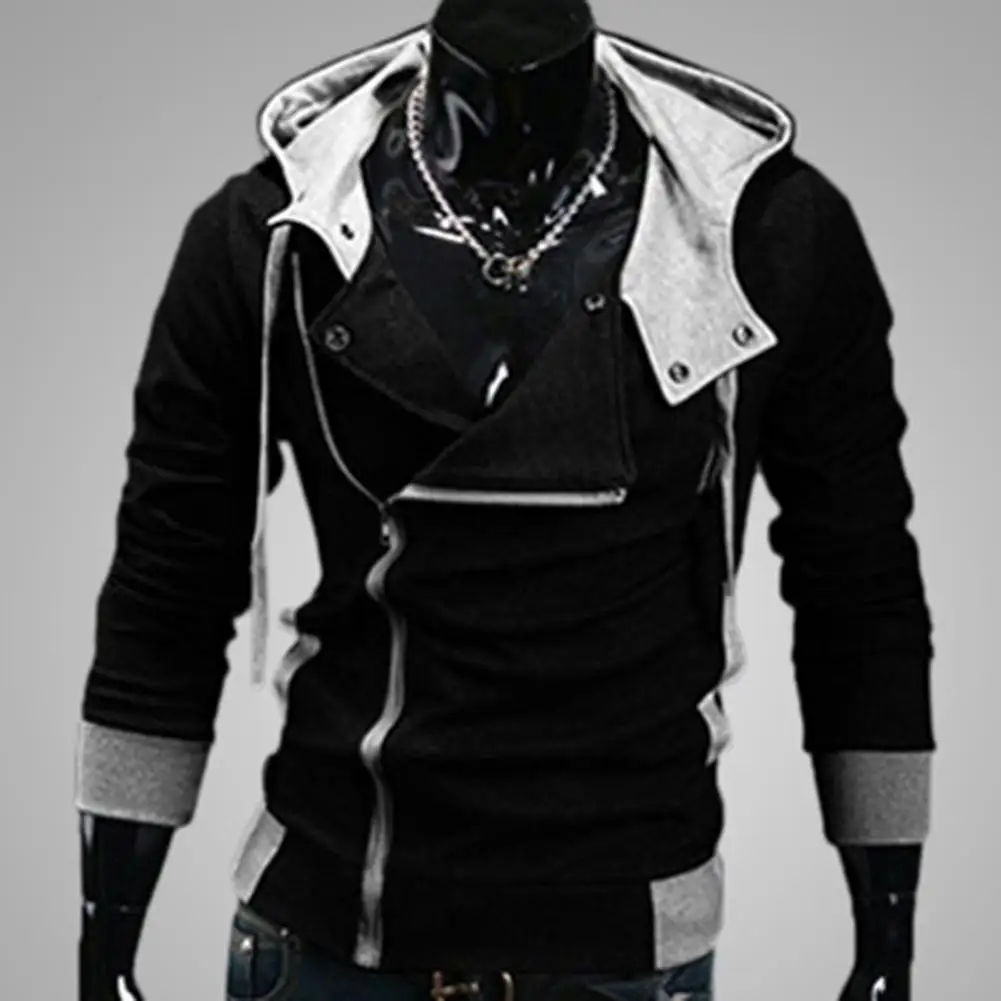 Men Jacket Side Zipper Pocket Drawstring Long Sleeve Hooded Sweatshirt Coat Clothing | Мужская одежда