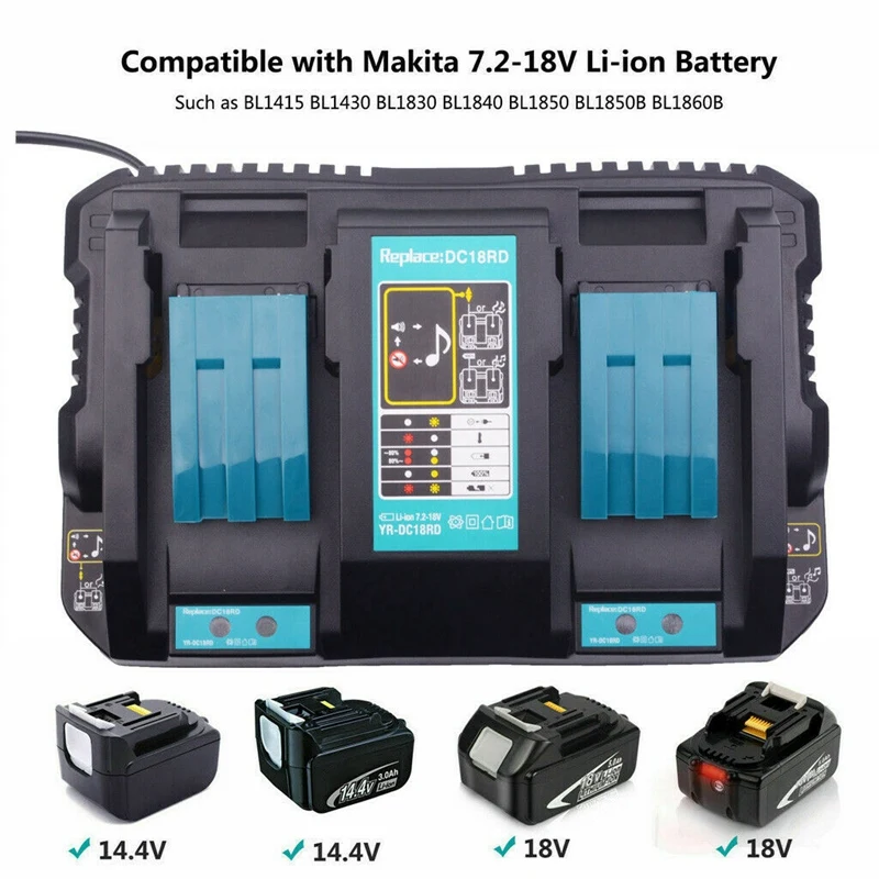 Dc18Rd быстрого Li-Ion Батарея Зарядное устройство для зарядки с двумя портами Usb Порты
