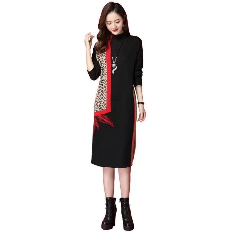 

Autumn and Winter New Ladies Ladies Light Luxury High-end Ladies Temperament Dress Western Fashion Over The Knee Dress