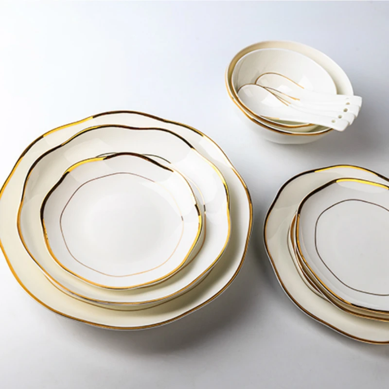 Креативная миска из костяного фарфора в стиле Пномпень тарелки белый набор