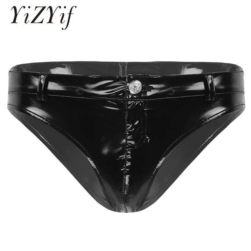 

Трусы мужские из лакированной кожи, треугольные трусы с низкой посадкой, на молнии, с открытой промежностью, для ночного клуба, вечеринки, та...