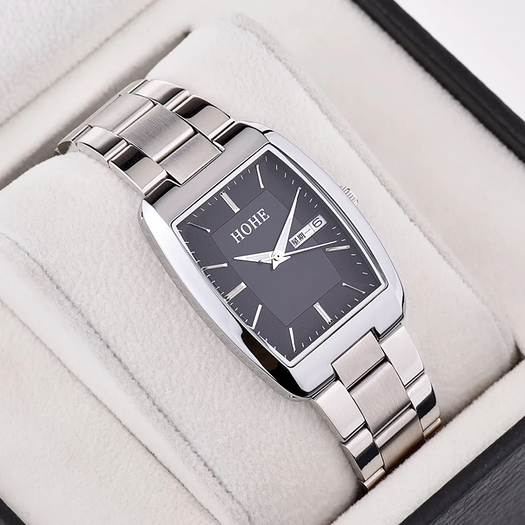 Men's ultra-thin double calendar rectangular watch waterproof luminous fashion quartz watch business men's Watch