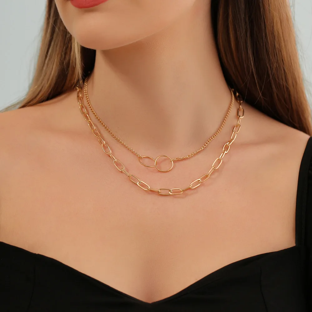 

Vintage Golden Chain Choker Necklace for Women Fashion Circle Punk Metal Multilayer Chain Necklace 2021 Trend Female Men Jewelry