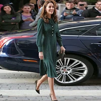 kate middleton spring autumn women high quality vintage elegant chic patchwork dot party casual office green long sleeve dress