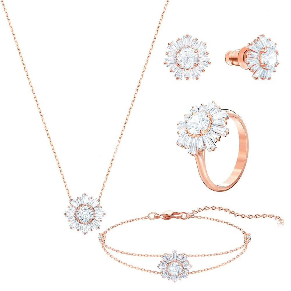 SWA New Sunshine Sun Flower Necklace Set Female Rose Gold Zircon To Send Mom   His Girlfriend Jewelry Gift Best Choice