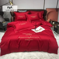 lofuka women 100 pure cotton red bedding set premium long staple cotton quilt cover set queen king bed sheet pillowcase for bed