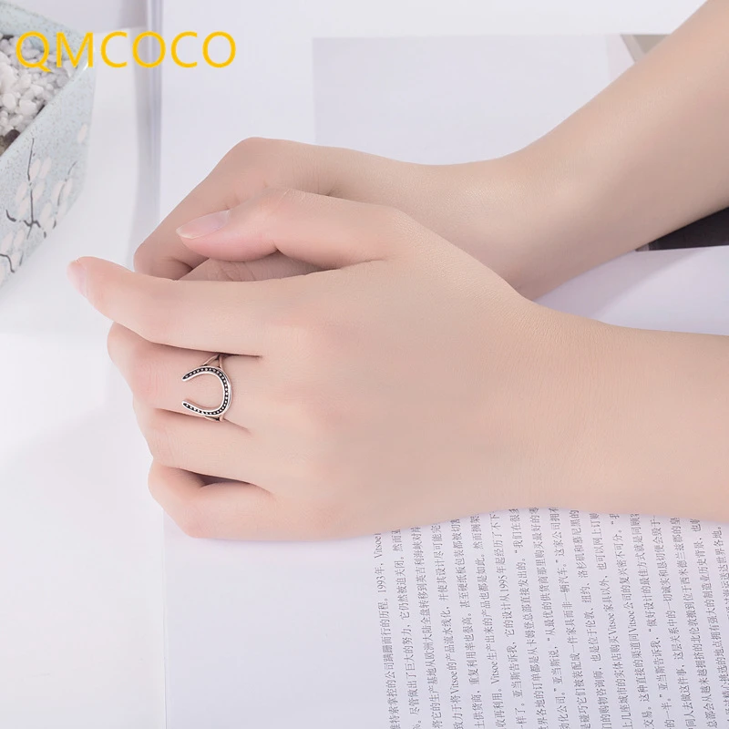 

QMCOCO 925 Серебро Простой Креативный дизайн панк C-образное кольцо Открытое регулируемое для женщин Ретро кольцо модные изысканные украшения