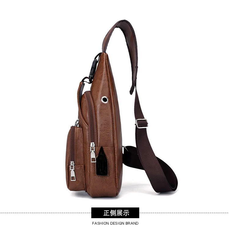 

2021Men's USB Charging Bag Men's Chest Bag for Custom PU PVC Shoulder Bag Diagonal Package Messenger Travel Bag Cross Body Bags