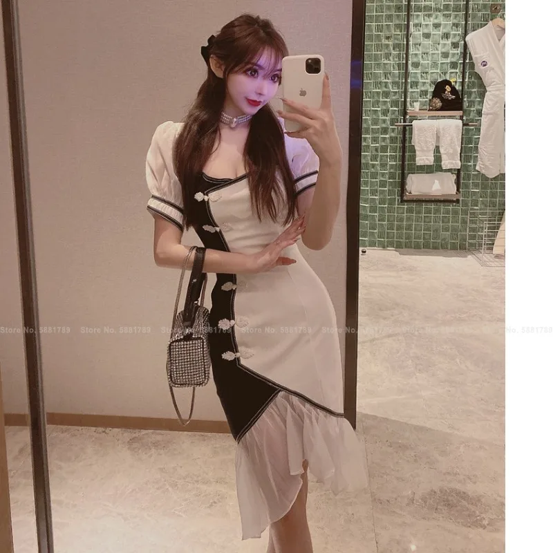 

Korean Elegant Women Qipao Princess Wedding Party Dress Shorts Chinese Style Retro Slim Cheongsam Club Lady Sexy Cosplay Bodycon