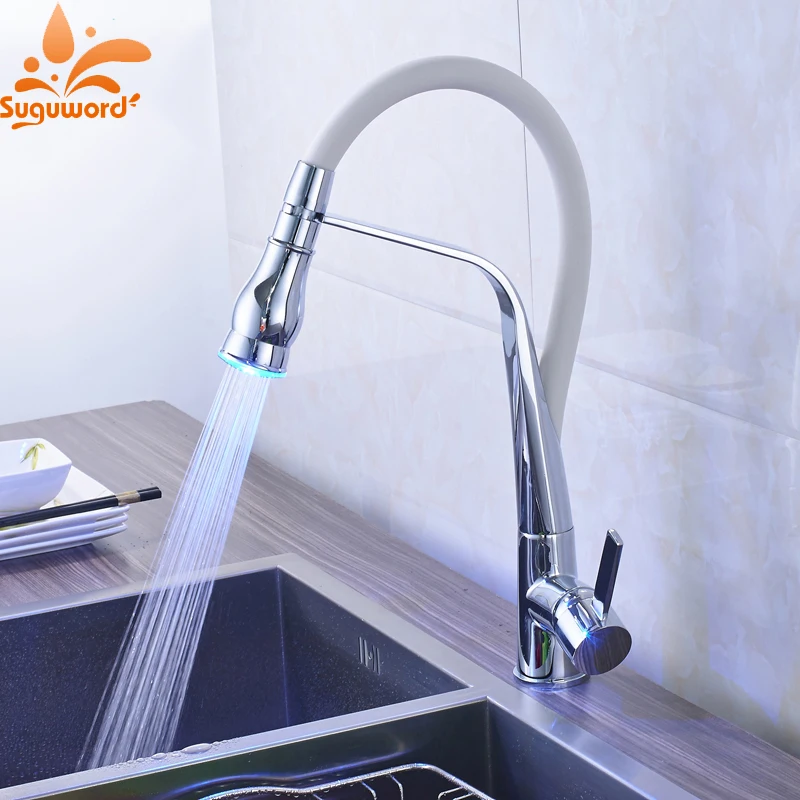 Смесители для кухни белый резиновый светодиодный дизайнерский хромированный