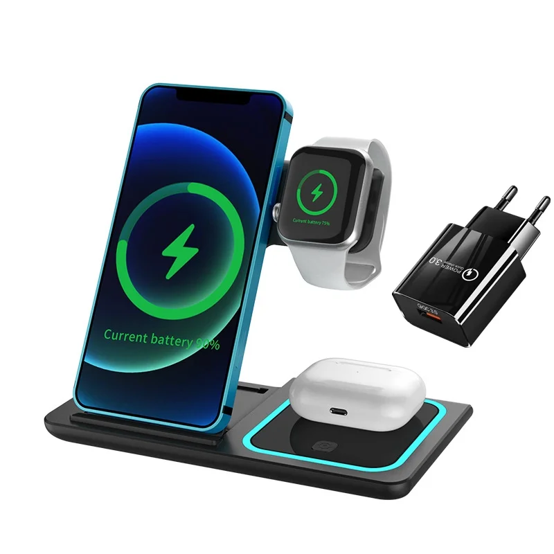 Беспроводное зарядное устройство 3 в 1 подставка для Airpods Pro Apple Watch 6 5 4 2 15 Вт