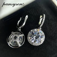 pansysen solid 925 sterling silver 11mm round cut simulated moissanite 5a zircon wedding clip earrings for women drop shipping