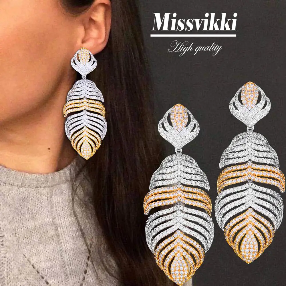 

missvikki Luxury Exquisite Big Leaf Pendant Earrings Trendy Nigerian Indian Dubai Bridal Women Wedding Engagement Accessories