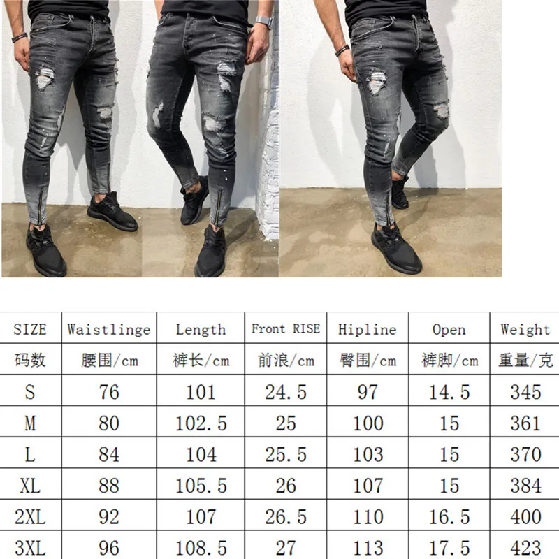 Мужские рваные джинсы на молнии модные облегающие брюки-карандаш с эффектом