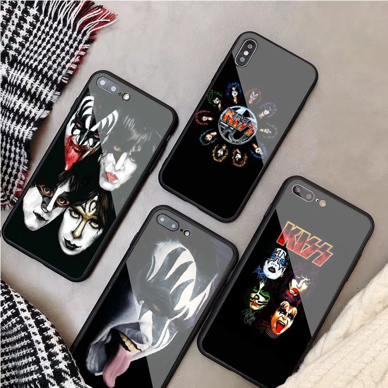 kiss band tempered glass phone case for iphone 12 11 pro max 5 6 7 8 plus x xs xr xsmax shell free global shipping