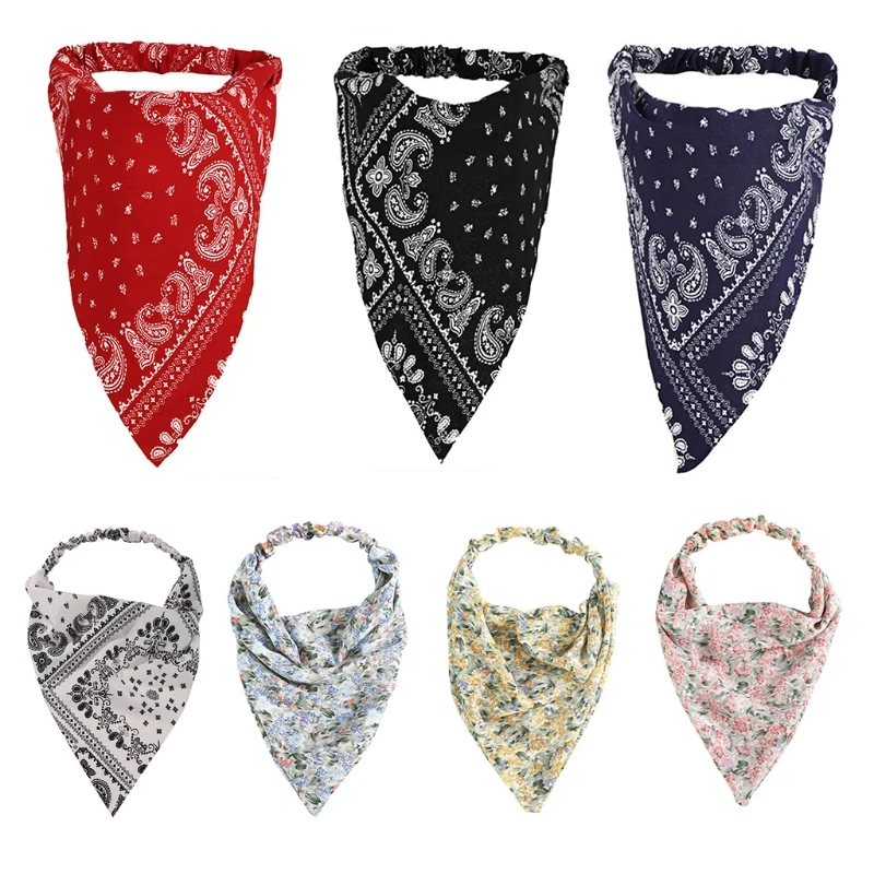 Женский эластичный шарф в стиле бохо повязка на голову треугольный Цветочный