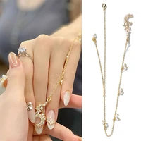 1 pcs fashion nail art conjoined long bracelet chain zircon pearl metal nail art nails decorations bride nail beauty ornament