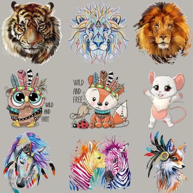 

Cartoon Mouse Lion Animals Iron on Patches For DIY Heat Transfer Clothes T-shirt Thermal transfer stickers Decoration Printing