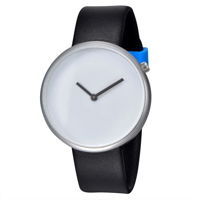 15600white black Минималистичные мужские часы, модные креативные наручные часы с кожаным ремешком, кварцевые часы без логотипа, часы унисекс, подарок, reloj mujer - Цвет: 15600white black